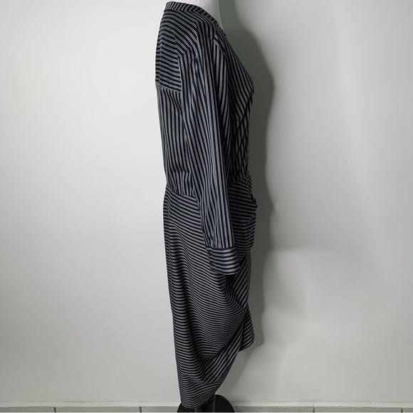 Veronica Beard Women's Blac White Ruched Striped Cotton Poplin Dress Size 10 - Picture 5 of 16